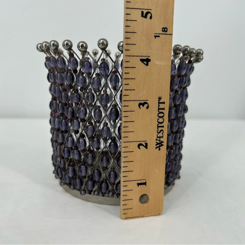 Wine Caddy Water Caddy Candle Holder purple and silver Beads 4.5”‎ x 5”